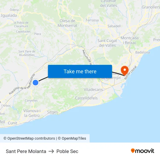 Sant Pere Molanta to Poble Sec map
