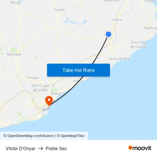Vilobí D'Onyar to Poble Sec map