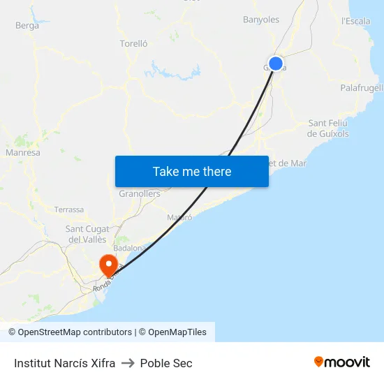 Institut Narcís Xifra to Poble Sec map