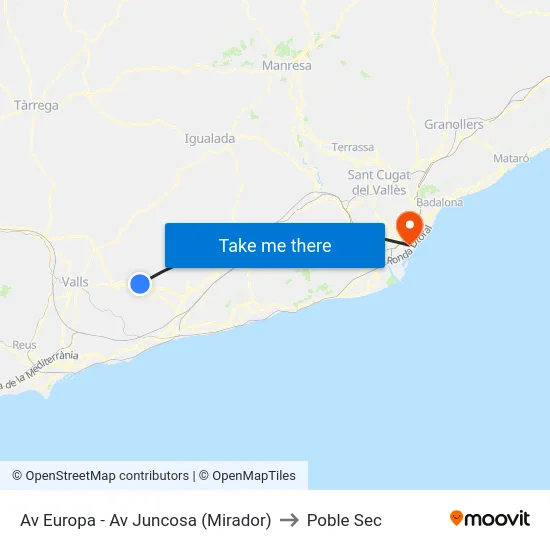 Av Europa - Av Juncosa (Mirador) to Poble Sec map