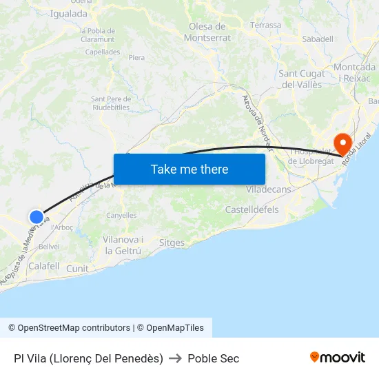 Pl Vila (Llorenç Del Penedès) to Poble Sec map