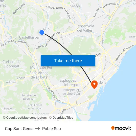 Cap Sant Genís to Poble Sec map