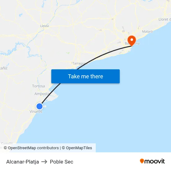 Alcanar-Platja to Poble Sec map