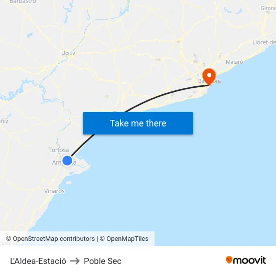 L'Aldea-Estació to Poble Sec map