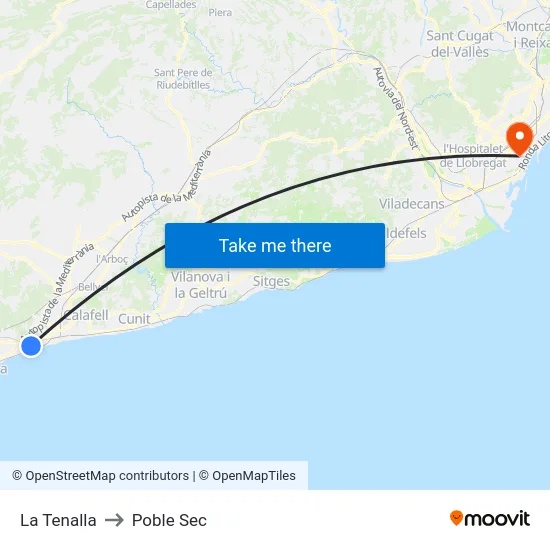 La Tenalla to Poble Sec map