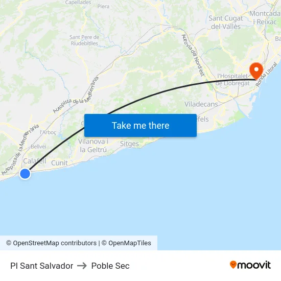 Pl Sant Salvador to Poble Sec map