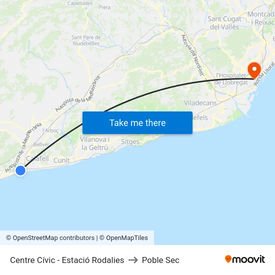 Centre Cívic - Estació Rodalies to Poble Sec map