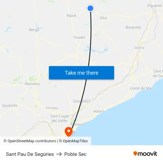 Sant Pau De Segúries to Poble Sec map