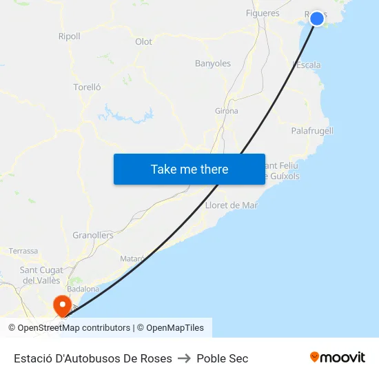 Estació D'Autobusos De Roses to Poble Sec map