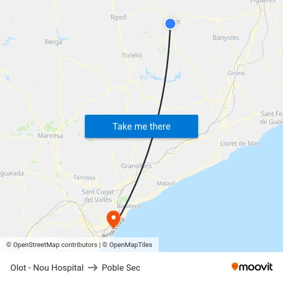 Olot - Nou Hospital to Poble Sec map
