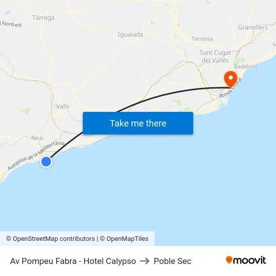 Av Pompeu Fabra - Hotel Calypso to Poble Sec map