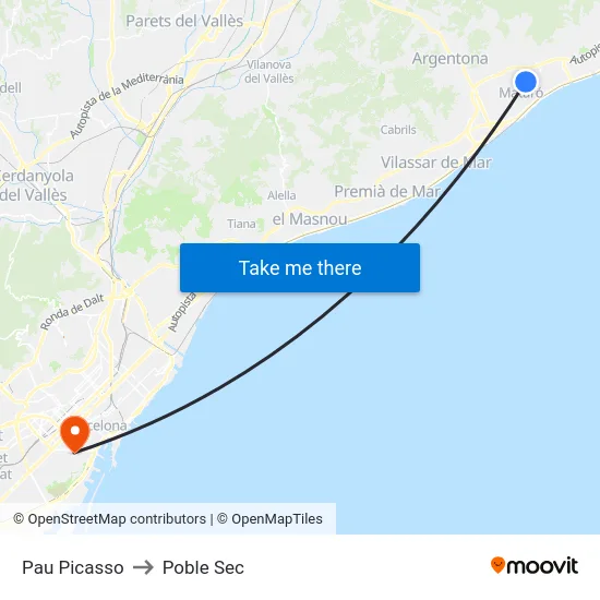 Pau Picasso to Poble Sec map