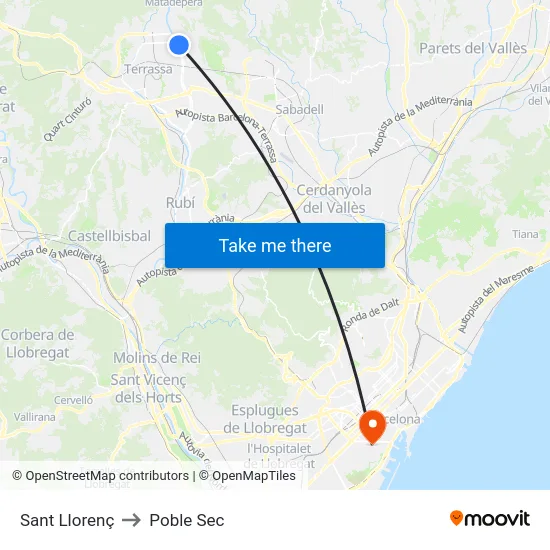 Sant Llorenç to Poble Sec map