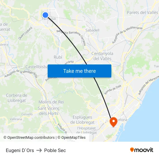 Eugeni D`Ors to Poble Sec map