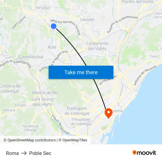 Roma to Poble Sec map