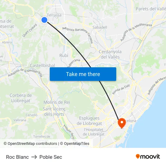 Roc Blanc to Poble Sec map