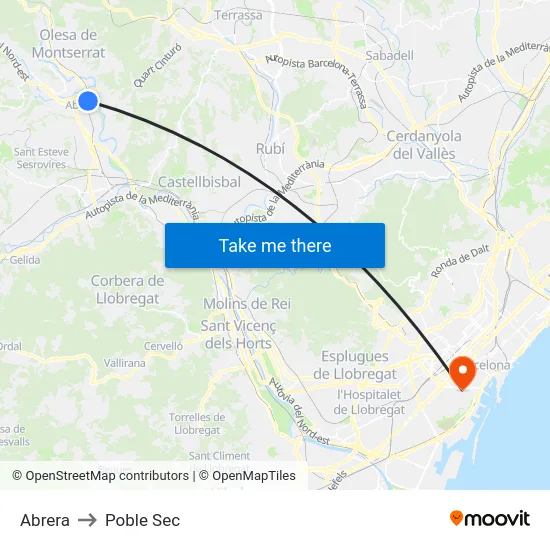 Abrera to Poble Sec map