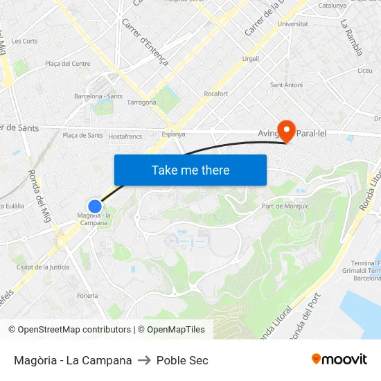 Magòria - La Campana to Poble Sec map