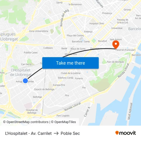 L'Hospitalet - Av. Carrilet to Poble Sec map
