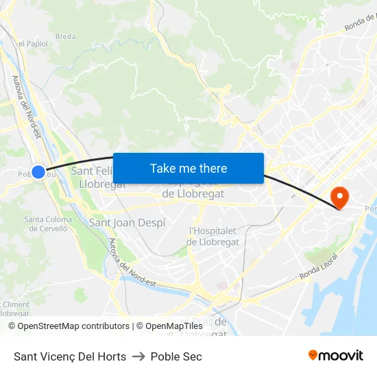 Sant Vicenç Del Horts to Poble Sec map
