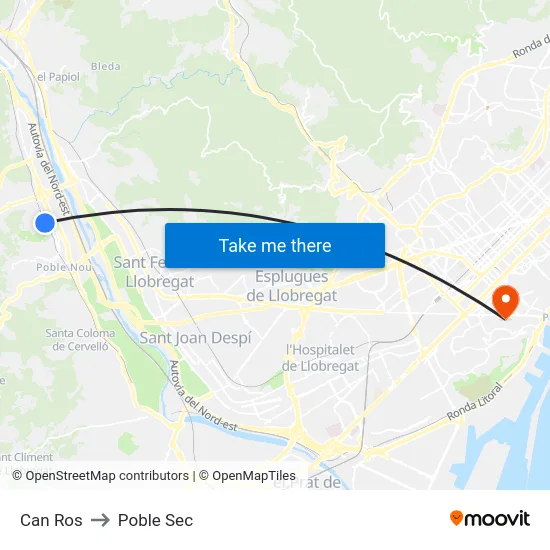 Can Ros to Poble Sec map