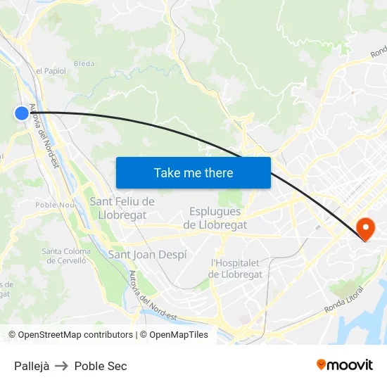 Pallejà to Poble Sec map