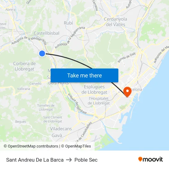 Sant Andreu De La Barca to Poble Sec map
