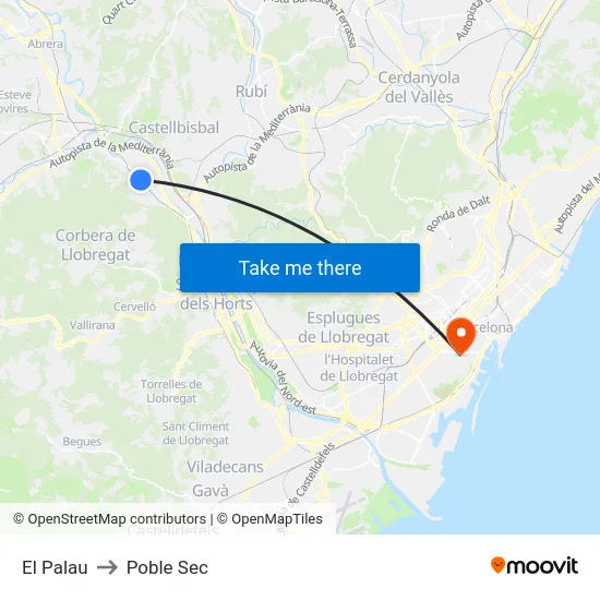 El Palau to Poble Sec map