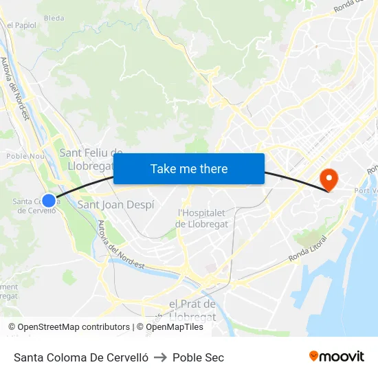 Santa Coloma De Cervelló to Poble Sec map