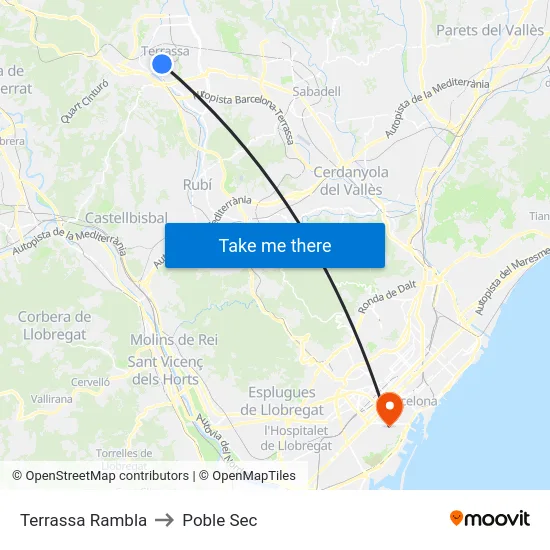 Terrassa Rambla to Poble Sec map