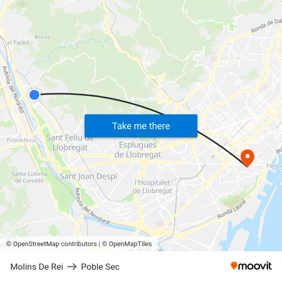 Molins De Rei to Poble Sec map