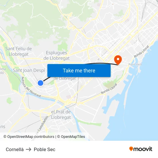 Cornellà to Poble Sec map