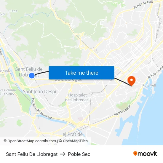 Sant Feliu De Llobregat to Poble Sec map