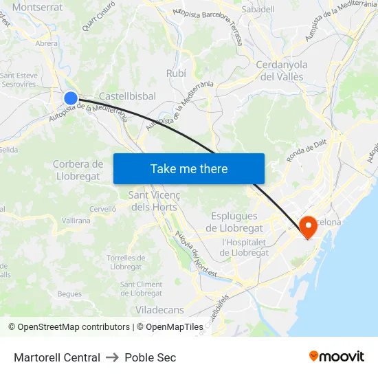 Martorell Central to Poble Sec map