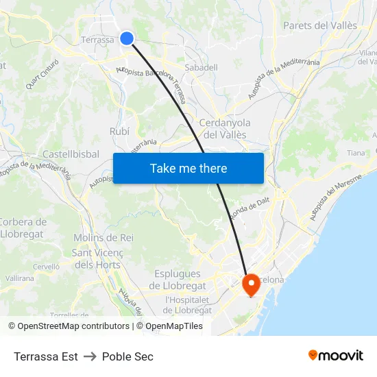 Terrassa Est to Poble Sec map