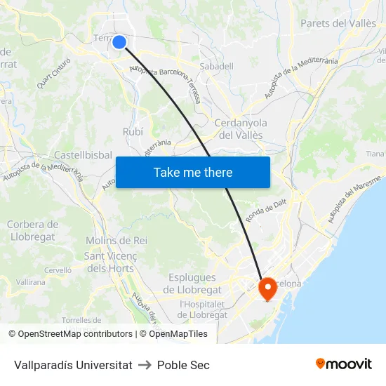 Vallparadís Universitat to Poble Sec map