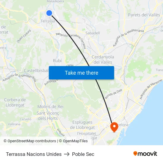 Terrassa Nacions Unides to Poble Sec map