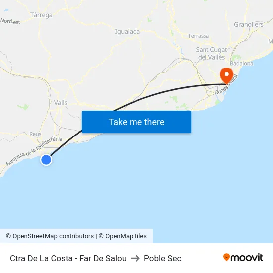 Ctra De La Costa - Far De Salou to Poble Sec map