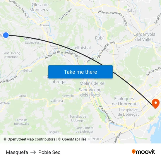 Masquefa to Poble Sec map