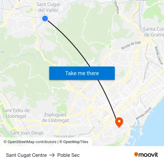Sant Cugat Centre to Poble Sec map