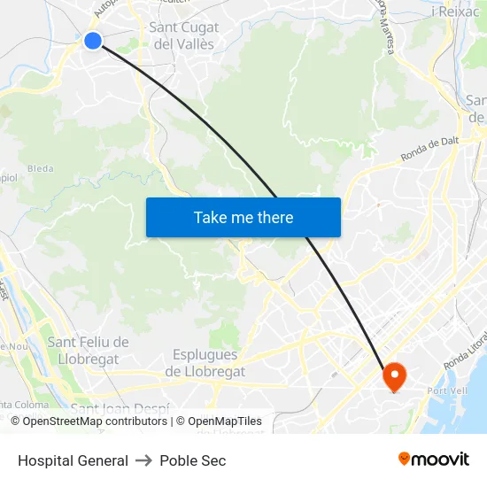 Hospital General to Poble Sec map