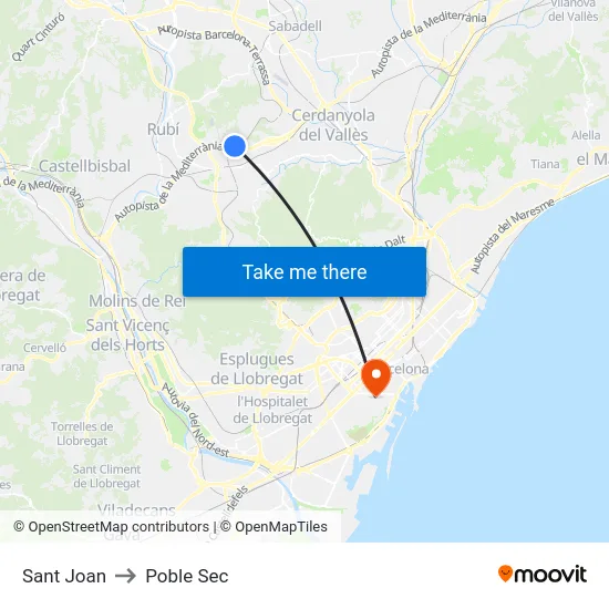 Sant Joan to Poble Sec map
