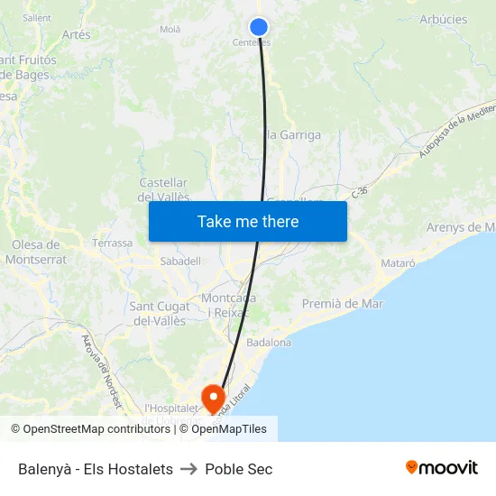 Balenyà - Els Hostalets to Poble Sec map