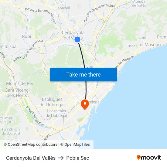 Cerdanyola Del Vallès to Poble Sec map