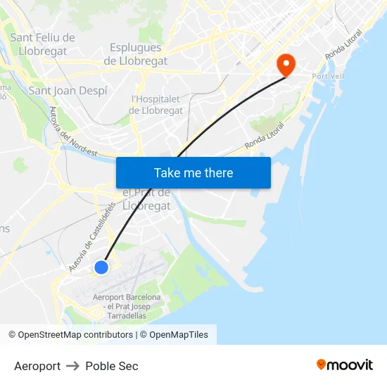 Aeroport to Poble Sec map