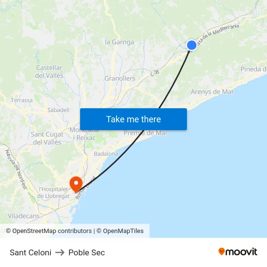 Sant Celoni to Poble Sec map