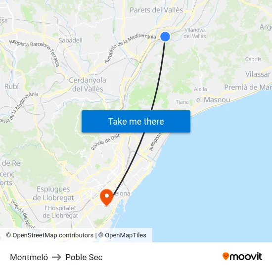 Montmeló to Poble Sec map