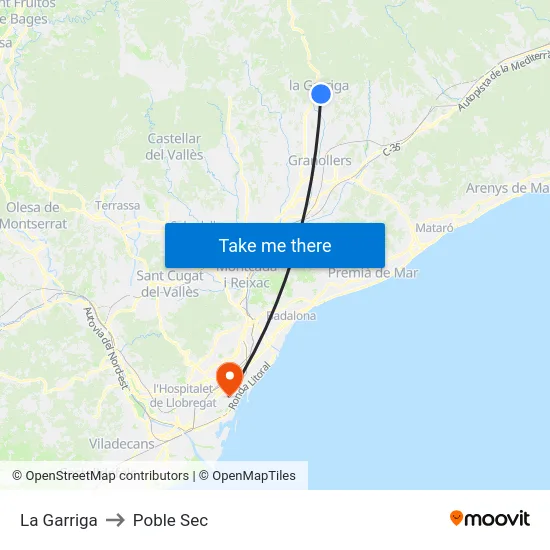 La Garriga to Poble Sec map