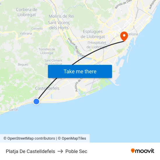 Platja De Castelldefels to Poble Sec map