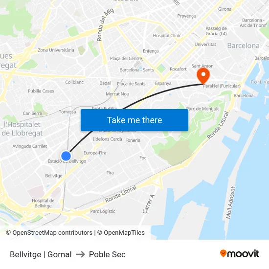 Bellvitge | Gornal to Poble Sec map